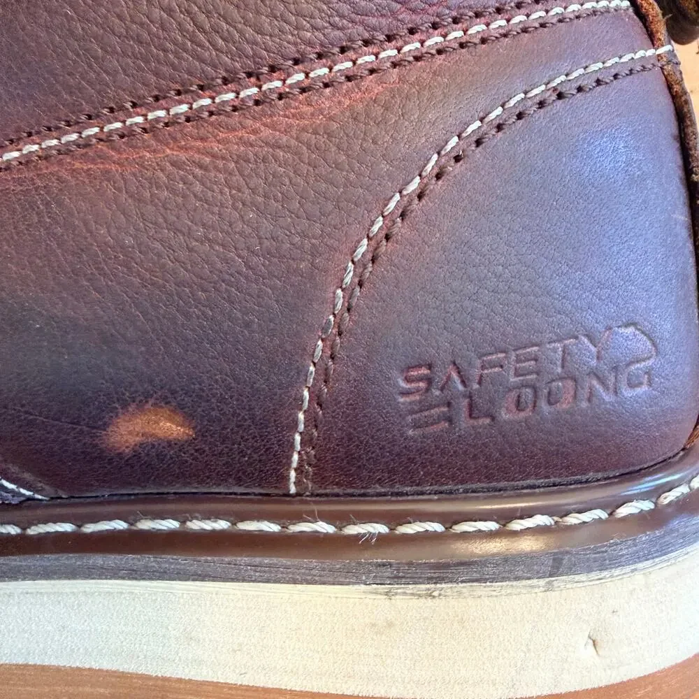 Safety Loong Men's Moc Toe Work Boots Size 11.5 Brown Leather Wedge Sole